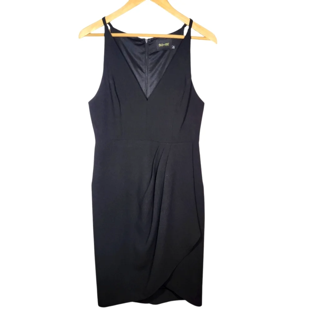 DO+BE Black Sleeveless Wrap Dress‎ V Neck Classic Sexy Basic LBD Party Work M